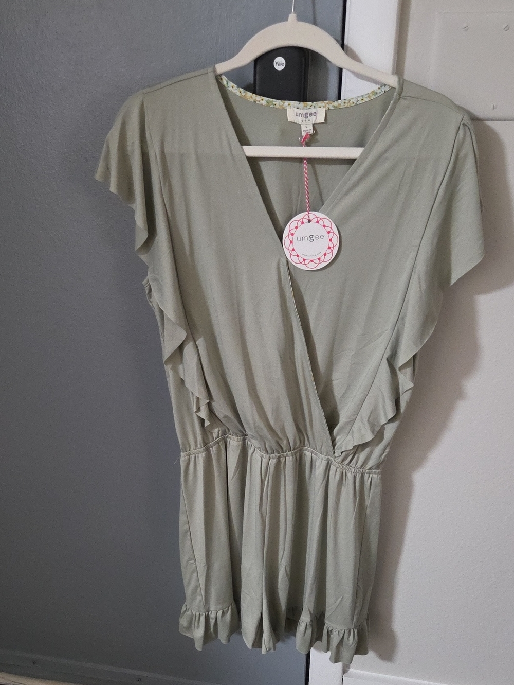 Umgee Sage Green Ruffle Surplice Romper
